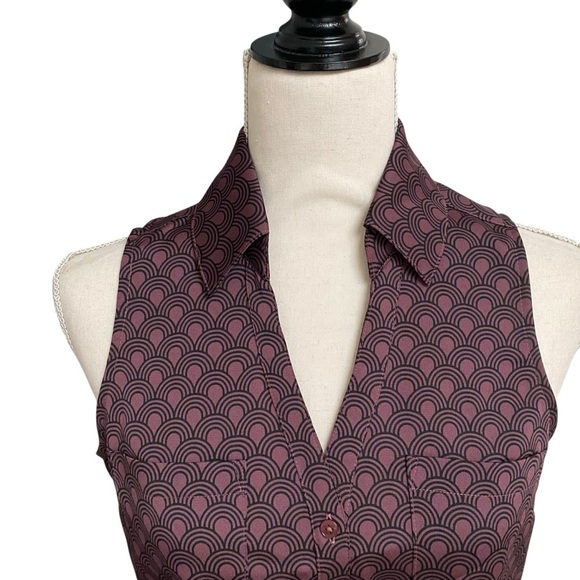 Express Brown Black Geometric Sleeveless Button Front Blouse XS - Picture 2 of 11
